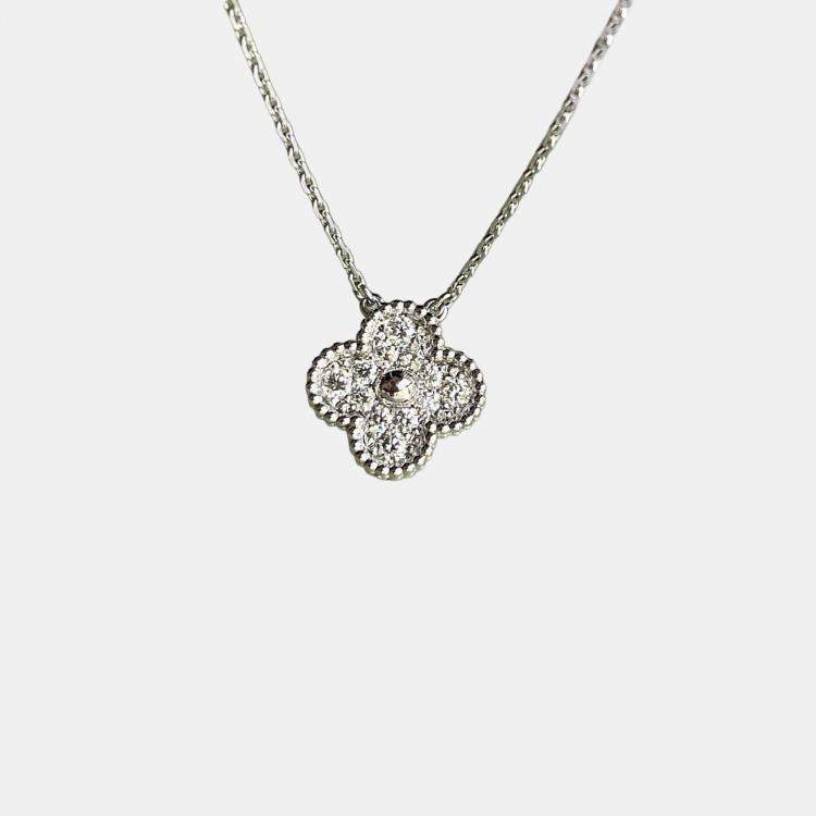 Pre Owned Van Cleef & Arpels Vintage Alhambra 18K White Gold and Diamond Necklace