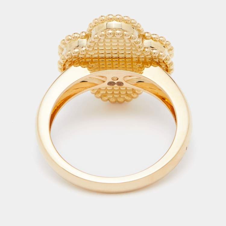Pre Owned Van Cleef & Arpels Vintage Alhambra  Mother of Pearl Diamond 18k Yellow Gold Ring Size 50
