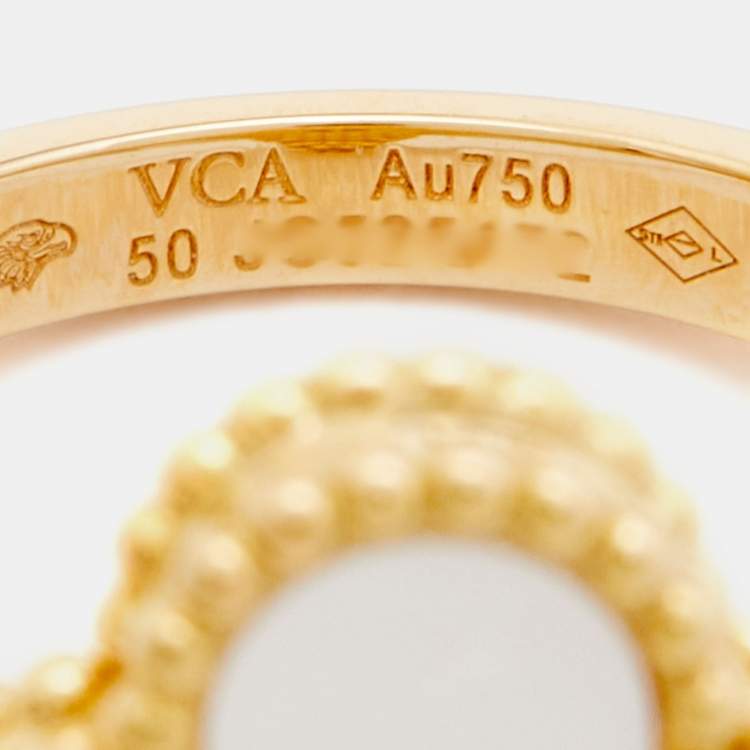 Pre Owned Van Cleef & Arpels Vintage Alhambra  Mother of Pearl Diamond 18k Yellow Gold Ring Size 50