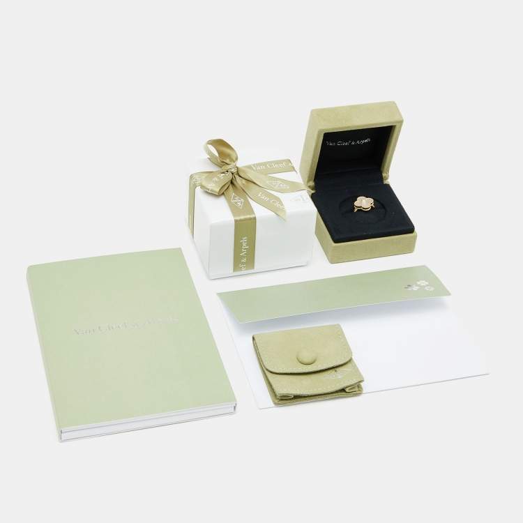 Pre Owned Van Cleef & Arpels Vintage Alhambra  Mother of Pearl Diamond 18k Yellow Gold Ring Size 50