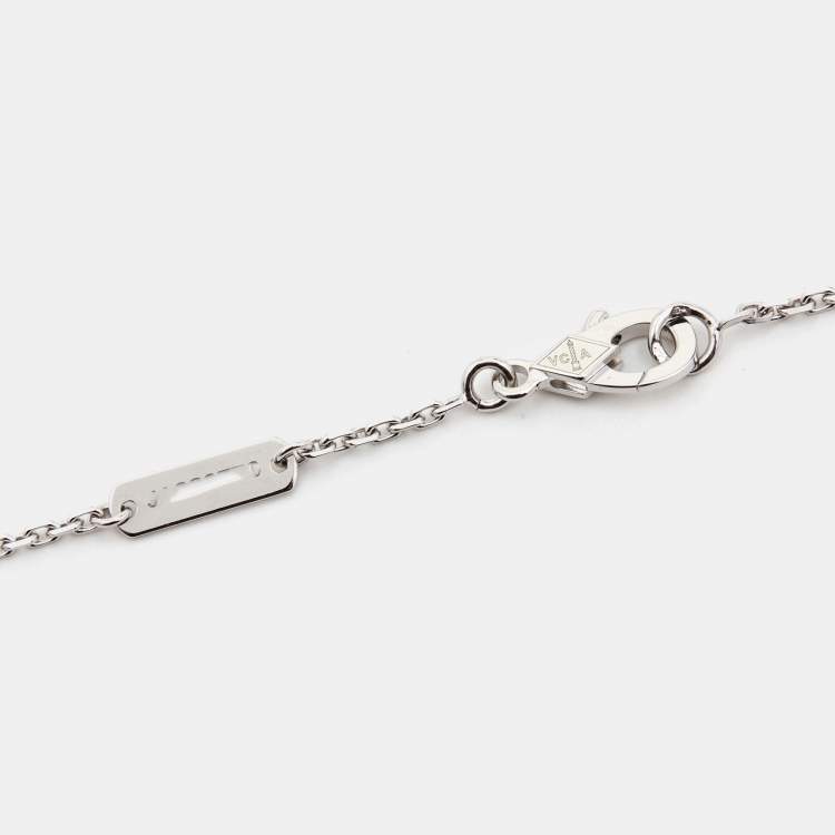 Pre Owned Van Cleef & Arpels Guilloché Diamond Limited Edition 2020 Vintage Alhambra 18k White Gold  Necklace