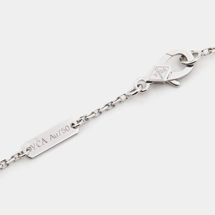 Pre Owned Van Cleef & Arpels Guilloché Diamond Limited Edition 2020 Vintage Alhambra 18k White Gold  Necklace