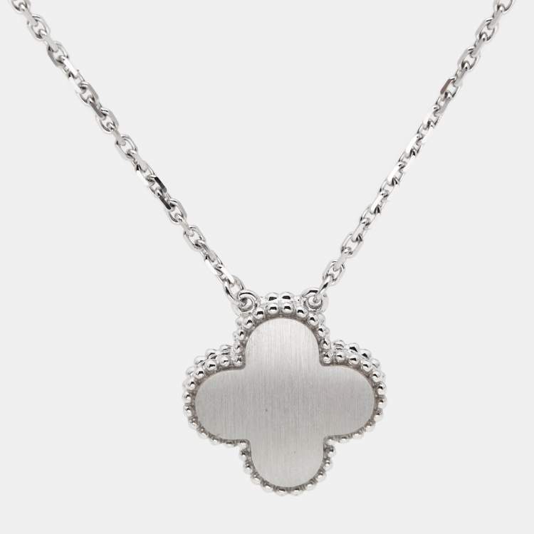 Pre Owned Van Cleef & Arpels Guilloché Diamond Limited Edition 2020 Vintage Alhambra 18k White Gold  Necklace