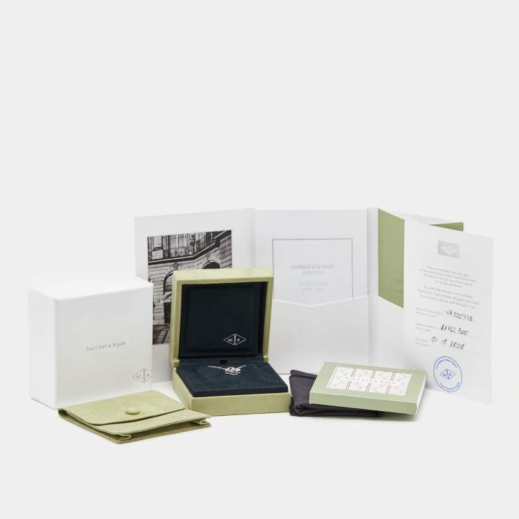 Pre Owned Van Cleef & Arpels Guilloché Diamond Limited Edition 2020 Vintage Alhambra 18k White Gold  Necklace