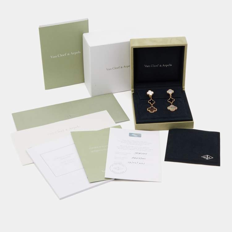 Pre Owned Van Cleef & Arpels Magic Alhambra Mother of Pearl Onyx 18k Yellow Gold Earrings