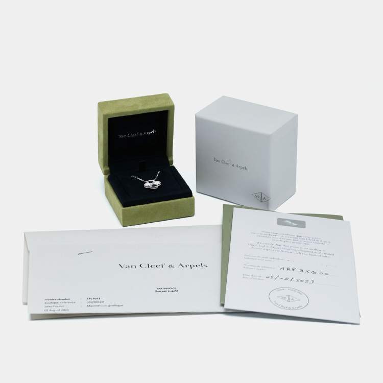 Pre Owned Van Cleef & Arpels Vintage Alhambra Guilloché Rhodium Plated 18K White Gold Pendant Necklace
