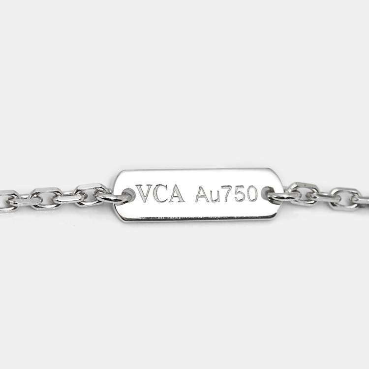 Pre Owned Van Cleef & Arpels Vintage Alhambra Guilloché Rhodium Plated 18K White Gold Pendant Necklace