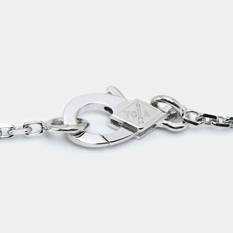 Pre Owned Van Cleef & Arpels Vintage Alhambra Guilloché Rhodium Plated 18K White Gold Pendant Necklace