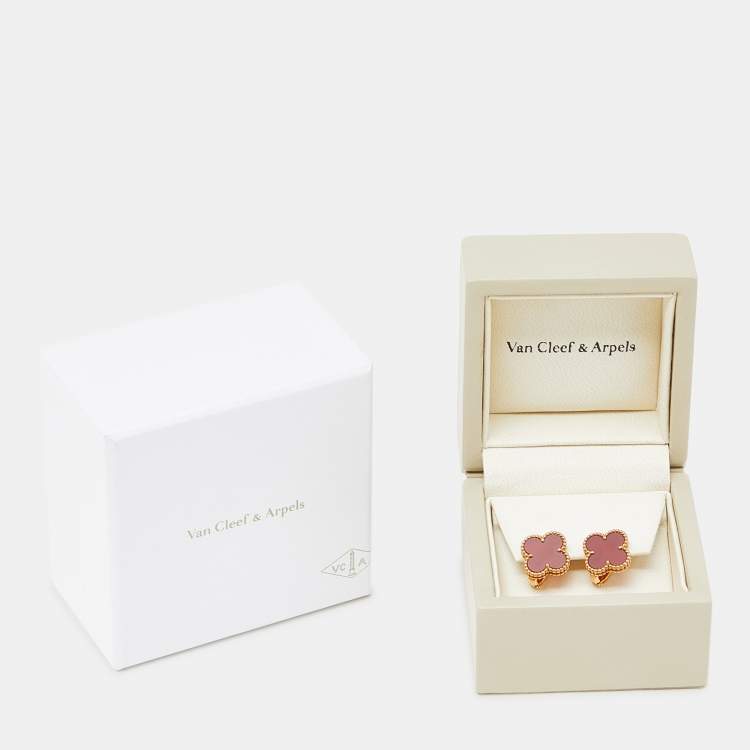 Pre Owned Van Cleef & Arpels Vintage Alhambra Carnelian 18k Yellow Gold Earrings