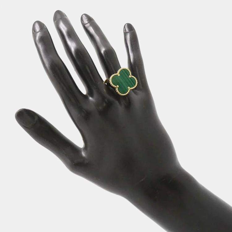 Pre Owned Van Cleef & Arpels 18K Yellow Gold and Malachite Magic Alhambra Ring EU 61
