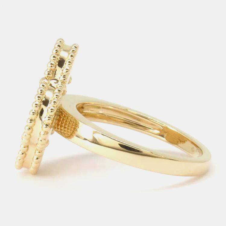 Pre Owned Van Cleef & Arpels 18K Yellow Gold and Malachite Magic Alhambra Ring EU 61