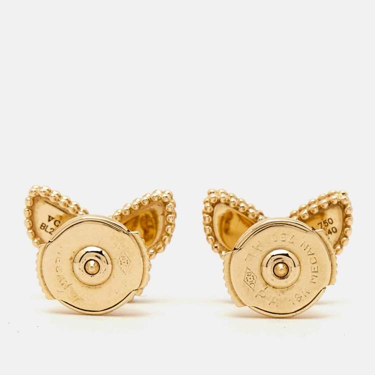 Pre Owned Van Cleef & Arpels Sweet Alhambra Butterfly Mother of Pearl 18K Yellow Gold Stud Earrings
