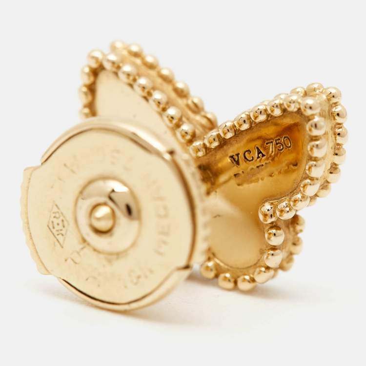 Pre Owned Van Cleef & Arpels Sweet Alhambra Butterfly Mother of Pearl 18K Yellow Gold Stud Earrings