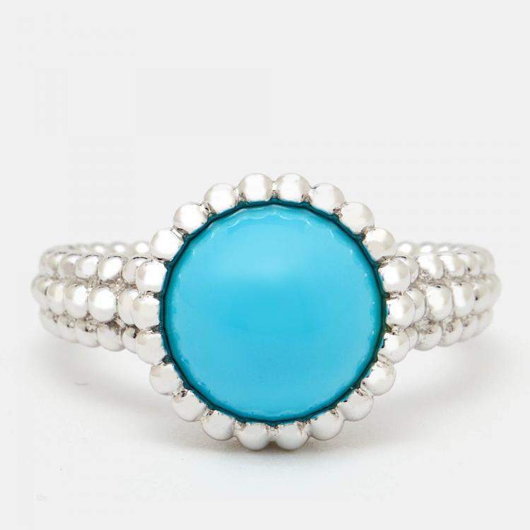 Pre Owned Van Cleef & Arpels Perlée Couleurs Turquoise 18k White Gold Ring Size 55