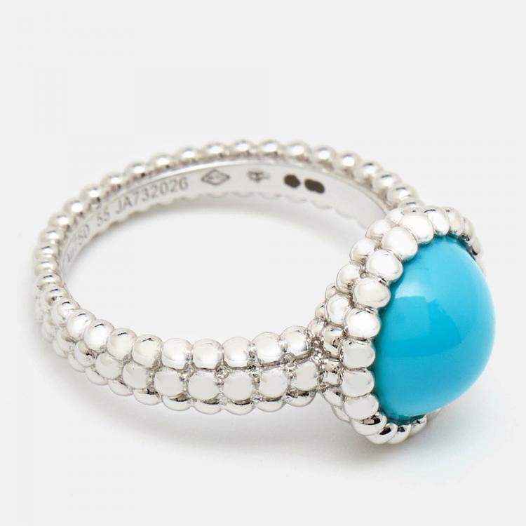 Pre Owned Van Cleef & Arpels Perlée Couleurs Turquoise 18k White Gold Ring Size 55