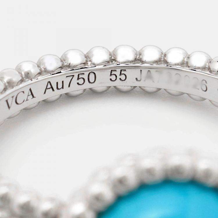 Pre Owned Van Cleef & Arpels Perlée Couleurs Turquoise 18k White Gold Ring Size 55