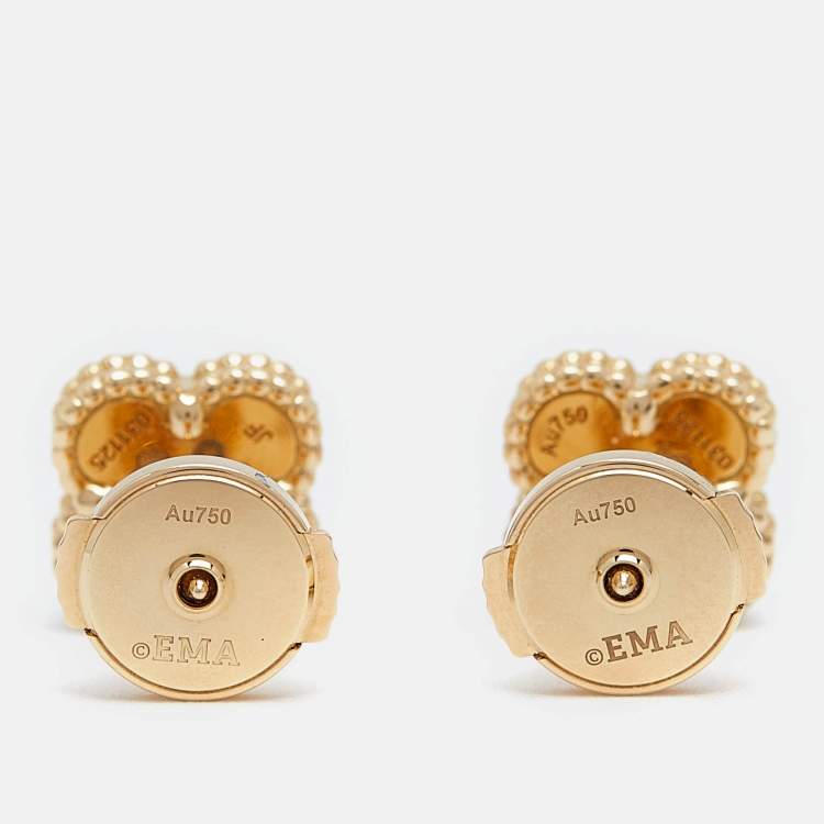 Pre Owned Van Cleef & Arpels Sweet Alhambra Mother of Pearl 18k Yellow Gold Stud Earrings