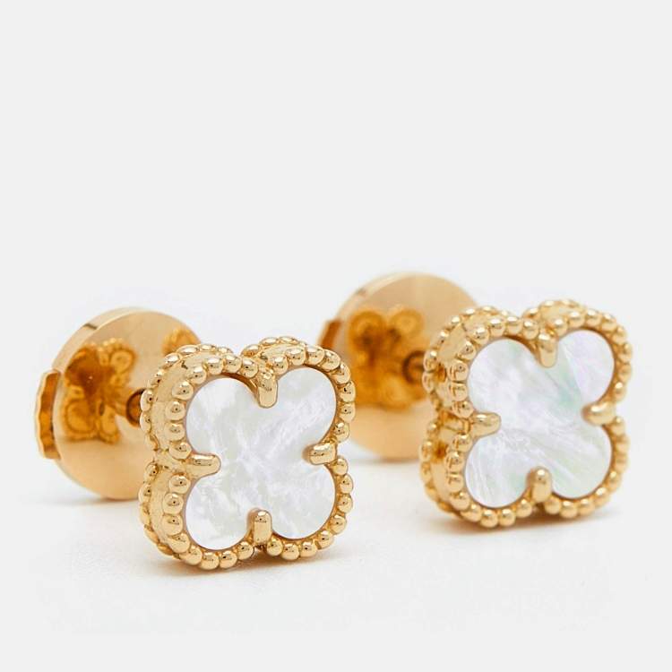Pre Owned Van Cleef & Arpels Sweet Alhambra Mother of Pearl 18k Yellow Gold Stud Earrings
