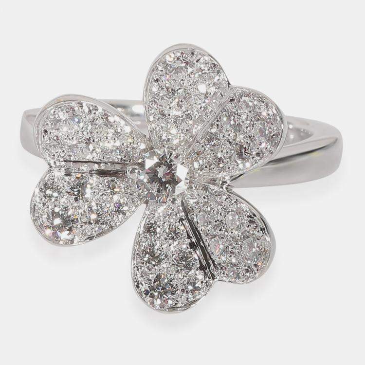 Pre Owned Van Cleef & Arpels 18k White Gold Frivole Fashion Ring in 0.8 CTW US 4.75