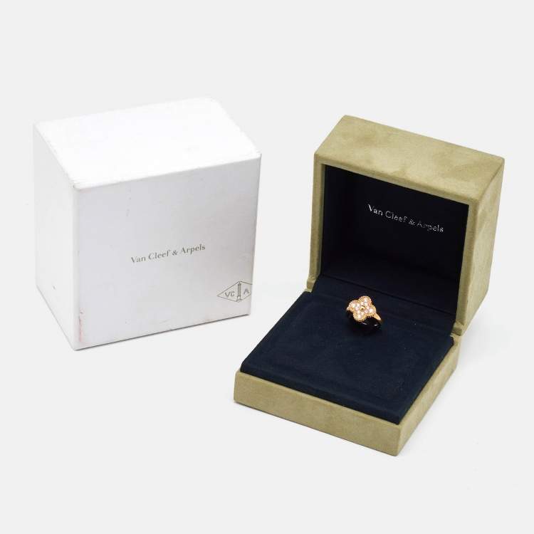 Pre Owned Van Cleef & Arpels Vintage Alhambra Diamonds 18k Yellow Gold Ring Size 53