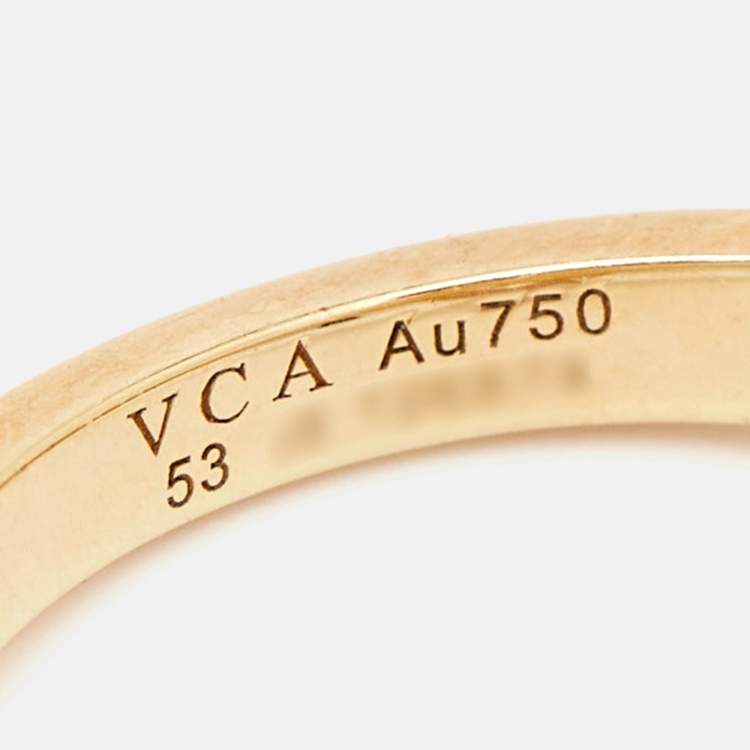 Pre Owned Van Cleef & Arpels Vintage Alhambra Diamonds 18k Yellow Gold Ring Size 53