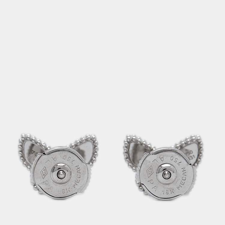 Pre Owned Van Cleef & Arpels Sweet Alhambra Butterfly Turquoise 18K White Gold Stud Earrings