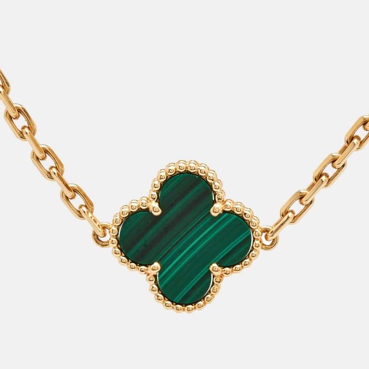 Pre Owned Van Cleef & Arpels Vintage Alhambra Malachite Diamond 18K Yellow Gold Bracelet