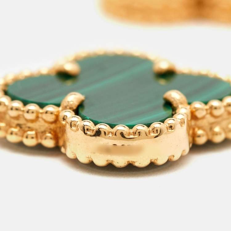 Pre Owned Van Cleef & Arpels Vintage Alhambra Malachite Diamond 18K Yellow Gold Bracelet