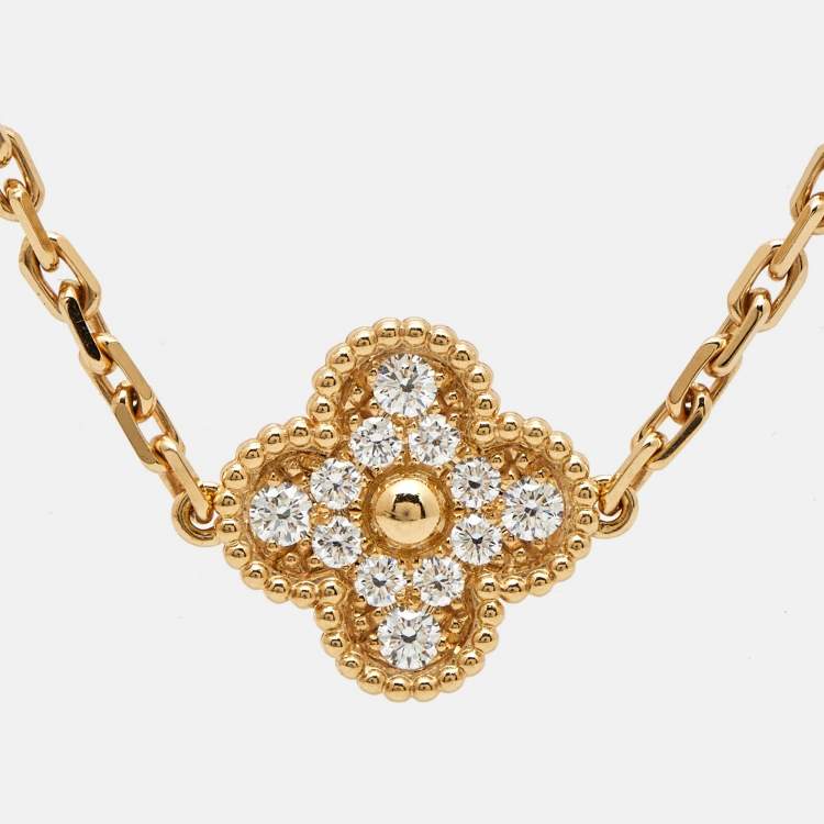 Pre Owned Van Cleef & Arpels Vintage Alhambra 20 Motif Malachite Diamonds 18K Yellow Gold Station Necklace
