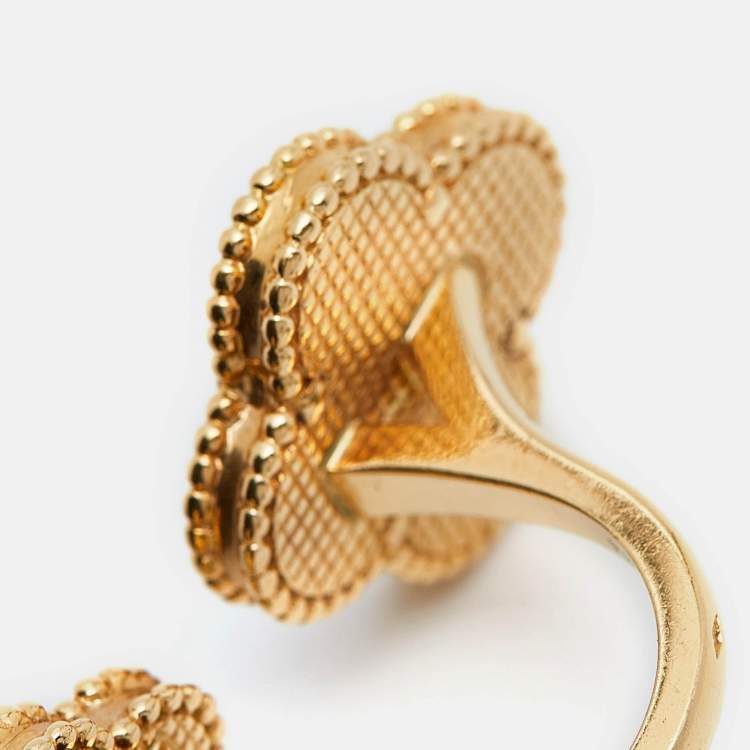 Pre Owned Van Cleef & Arpels Magic Alhambra Between The Finger Malachite 18k Yellow Gold Ring Size 49