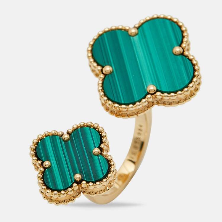 Pre Owned Van Cleef & Arpels Magic Alhambra Between The Finger Malachite 18k Yellow Gold Ring Size 49