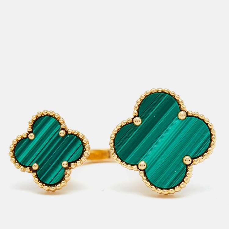 Pre Owned Van Cleef & Arpels Magic Alhambra Between The Finger Malachite 18k Yellow Gold Ring Size 49