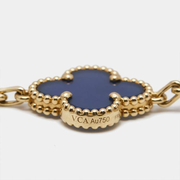 Pre Owned Van Cleef & Arpels Vintage Alhambra Agate 18k Yellow Gold 5 Motif Station Bracelet