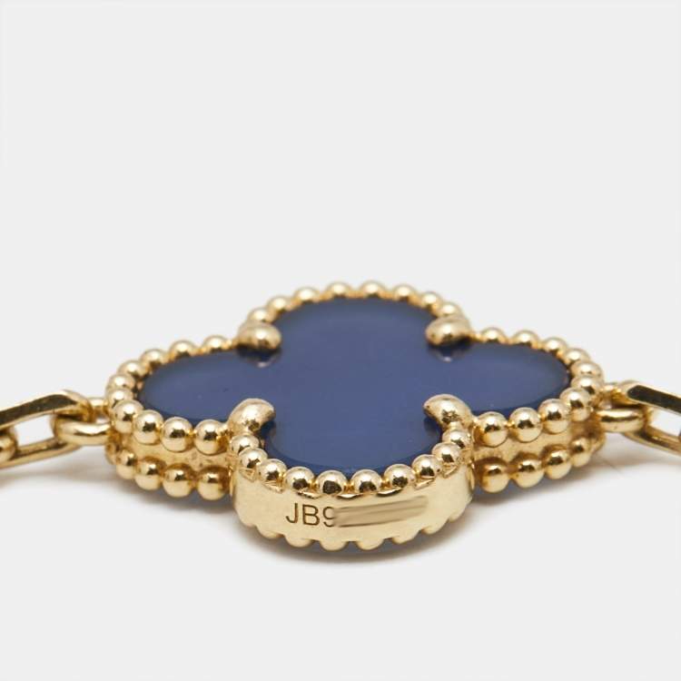 Pre Owned Van Cleef & Arpels Vintage Alhambra Agate 18k Yellow Gold 5 Motif Station Bracelet