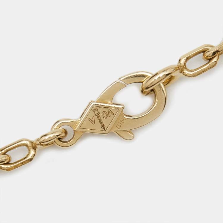 Pre Owned Van Cleef & Arpels Vintage Alhambra Agate 18k Yellow Gold 5 Motif Station Bracelet