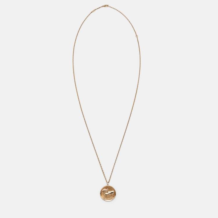 Pre Owned Van Cleef & Arpels Zodiaque Medal Taurus 18k Yellow Gold Pendant Necklace