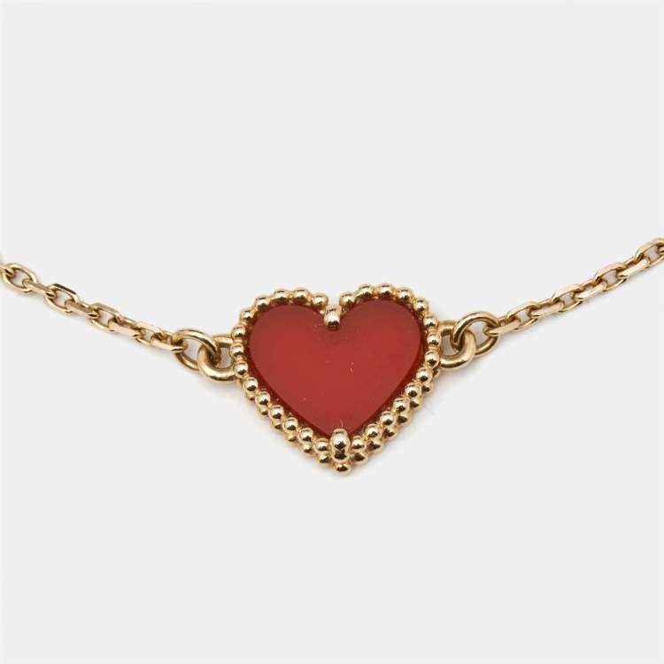 Pre Owned Van Cleef & Arpels Sweet Alhambra Carnelian Heart 18K Rose Gold Bracelet