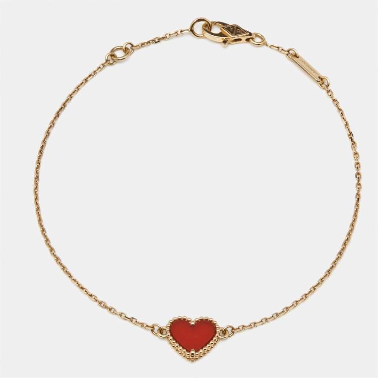 Pre Owned Van Cleef & Arpels Sweet Alhambra Carnelian Heart 18K Rose Gold Bracelet