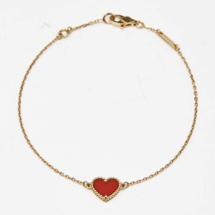 Pre Owned Van Cleef & Arpels Sweet Alhambra Carnelian Heart 18K Rose Gold Bracelet