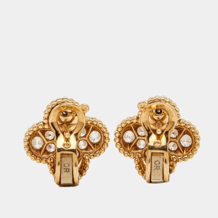 Pre Owned Van Cleef & Arpels Vintage Alhambra Diamonds 18k Yellow Gold Earrings