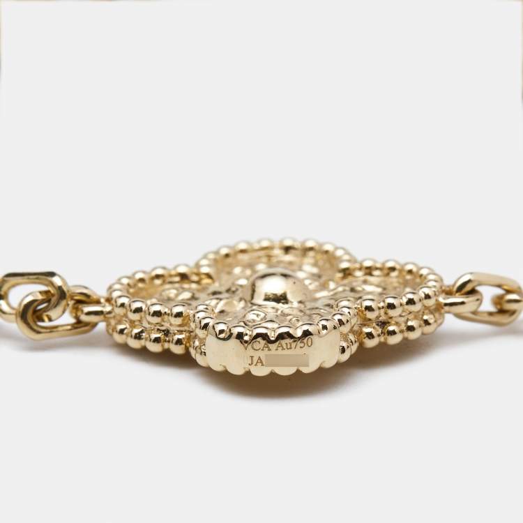 Pre Owned Van Cleef & Arpels Vintage Alhambra Hammered 18k Yellow Gold 5 Motif Station Bracelet