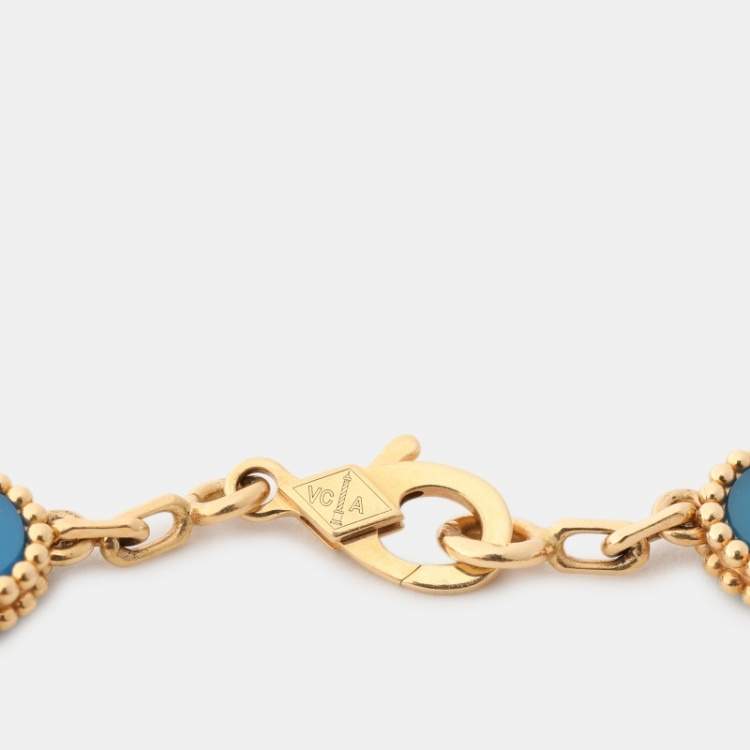 Pre Owned Van Cleef & Arpels Vintage Alhambra Agate 18k Yellow Gold 5 Motif Station Bracelet