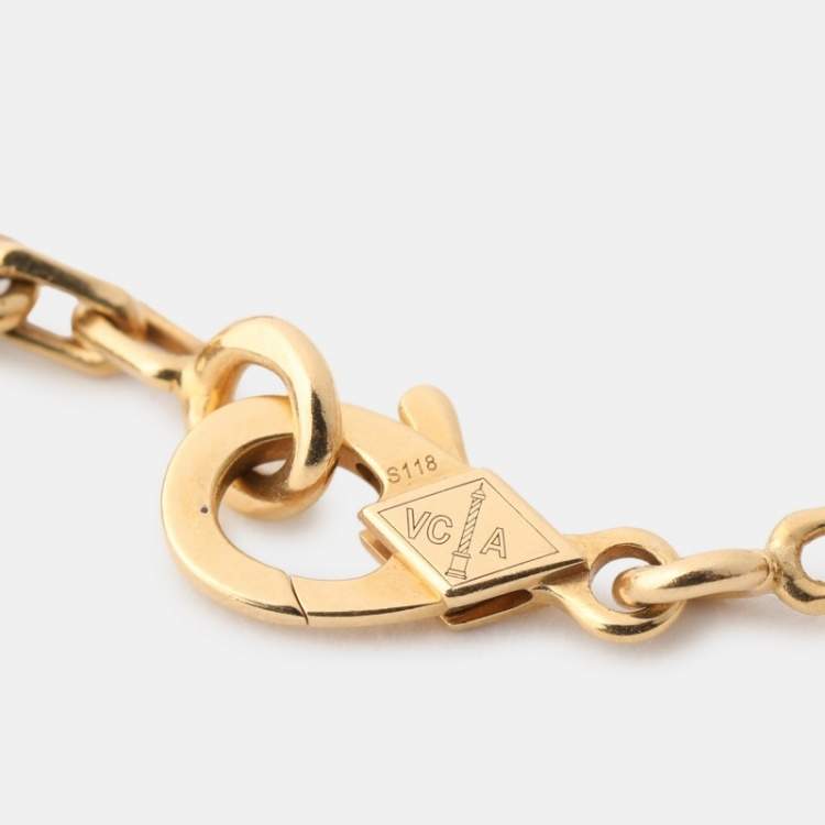 Pre Owned Van Cleef & Arpels Vintage Alhambra Agate 18k Yellow Gold 5 Motif Station Bracelet