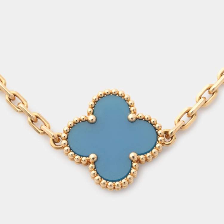 Pre Owned Van Cleef & Arpels Vintage Alhambra Agate 18k Yellow Gold 5 Motif Station Bracelet