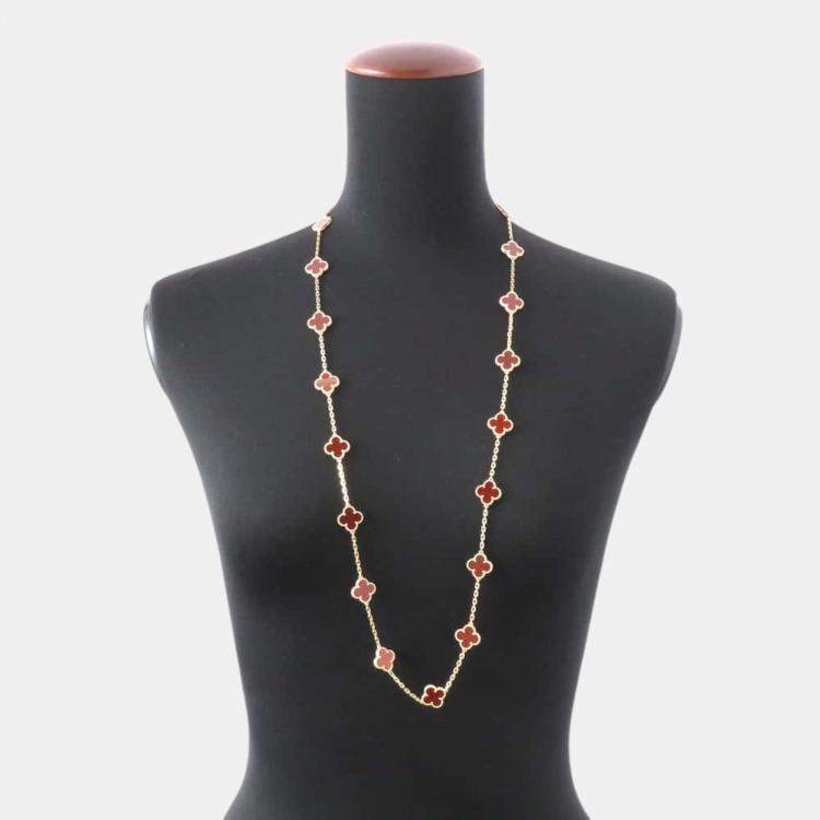 Pre Owned Van Cleef & Arpels Vintage Alhambra Long Necklace 20 motifs 18K Yellow Gold