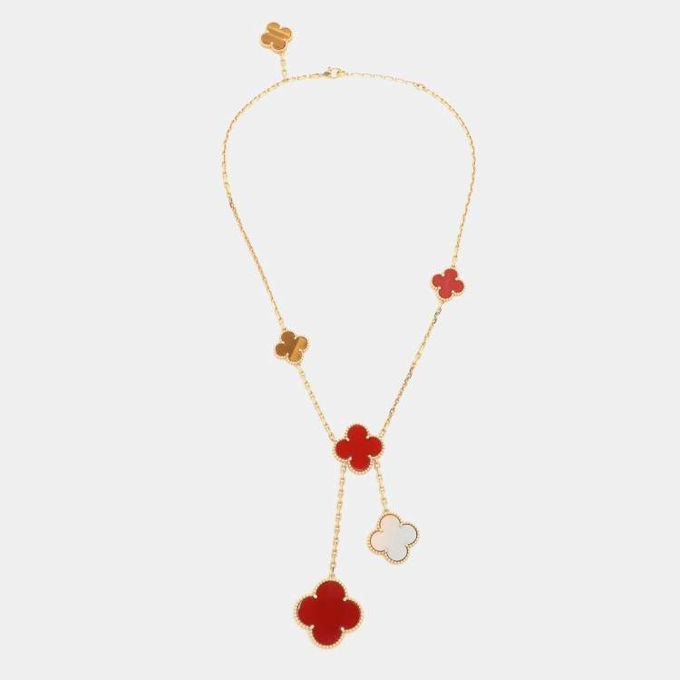 مملوكة مسبقًا Van Cleef & Arpels Magic Alhambra 6 Motif Carnelian Tiger's Eye 18K Yellow Gold Pendant Necklace
