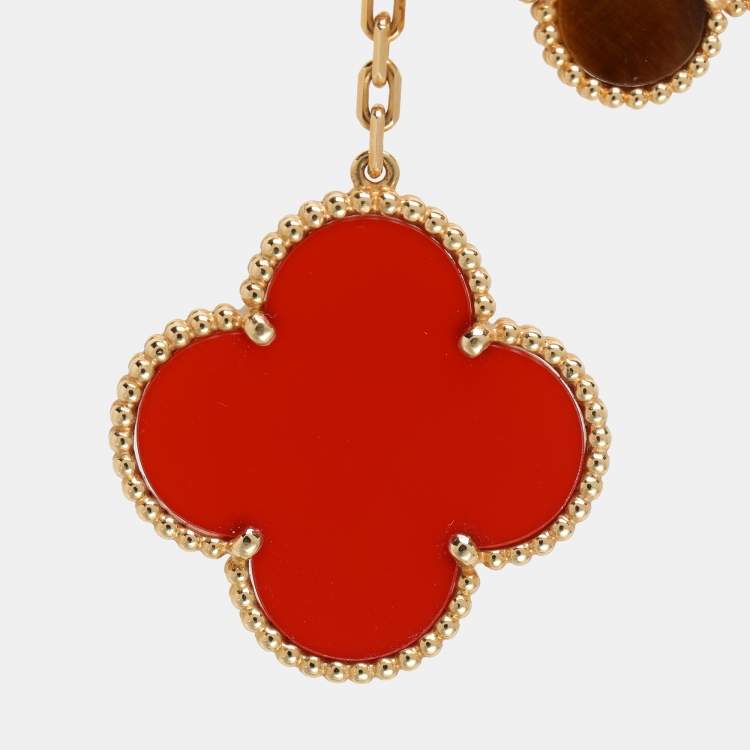 مملوكة مسبقًا Van Cleef & Arpels Magic Alhambra 6 Motif Carnelian Tiger's Eye 18K Yellow Gold Pendant Necklace