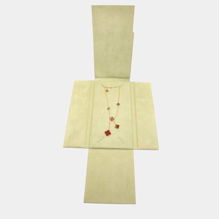 مملوكة مسبقًا Van Cleef & Arpels Magic Alhambra 6 Motif Carnelian Tiger's Eye 18K Yellow Gold Pendant Necklace