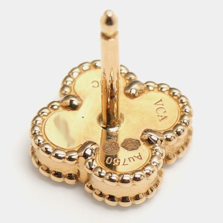 Pre Owned Van Cleef & Arpels Sweet Alhambra Onyx 18k Yellow Gold Earrings