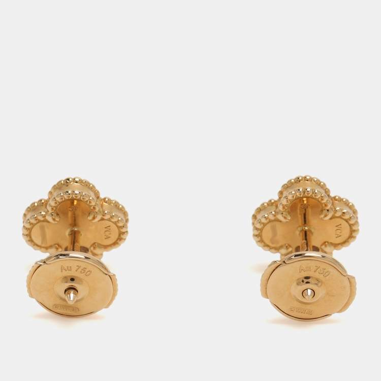 Pre Owned Van Cleef & Arpels Sweet Alhambra Onyx 18k Yellow Gold Earrings